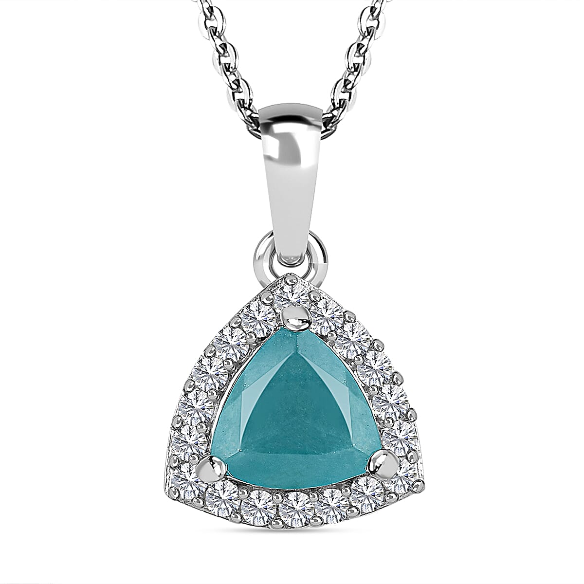 Grandidierite White Zircon Pendant with Chain Size 20 in Platinum Overlay Sterling Silver 0.14 ct 0.900 Ct