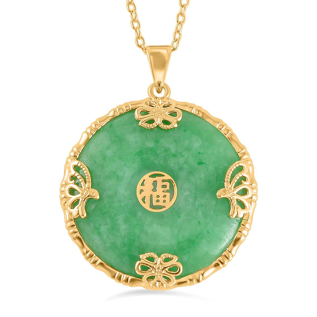 Green Jade Yellow Gold Plated Sterling Silver Pendant with Chain (Size 20) 25.50 Ct.