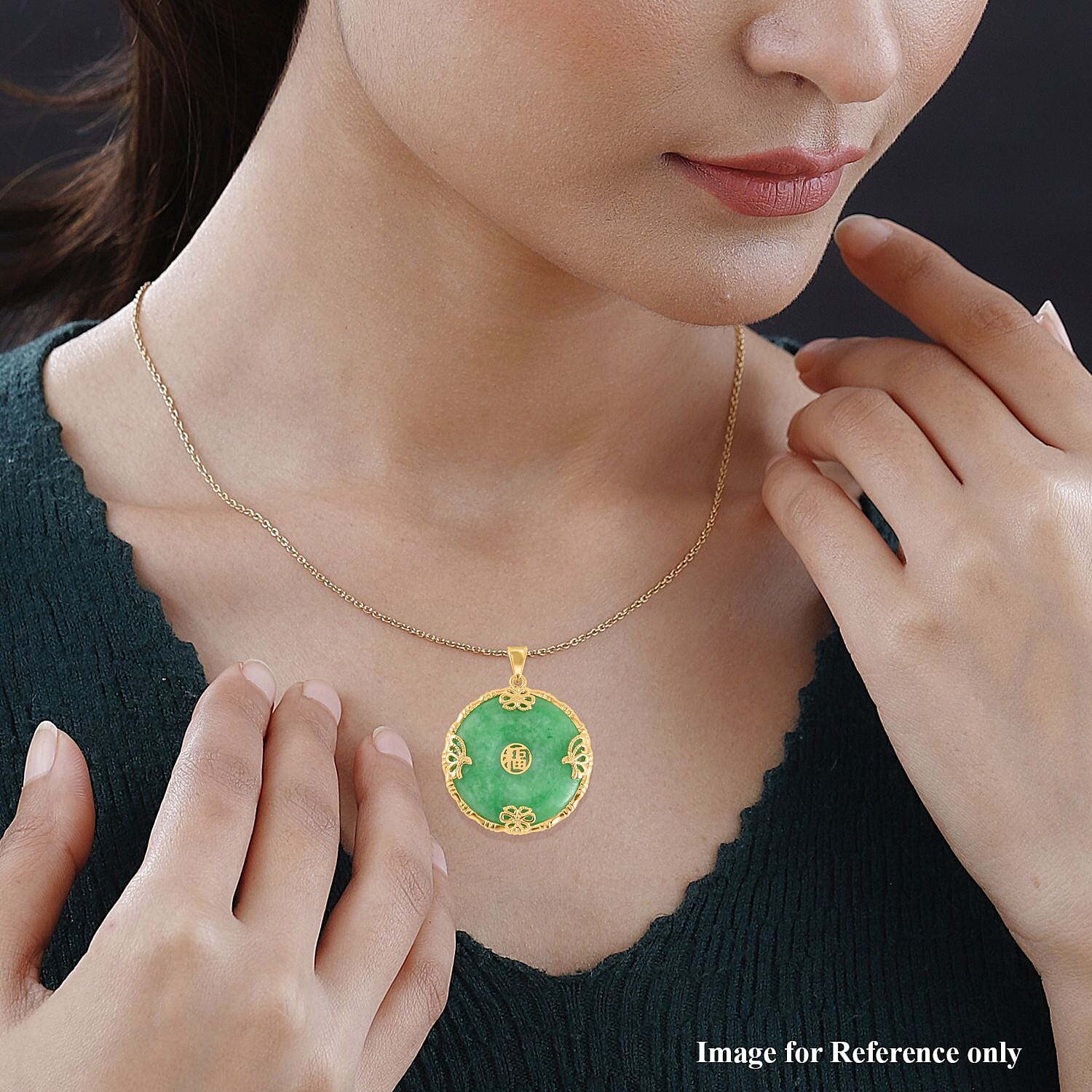 Green Jade Yellow Gold Plated Sterling Silver Pendant with Chain (Size 20) 25.50 Ct.