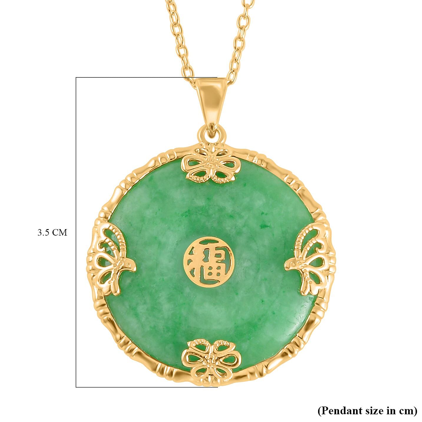 Green Jade Yellow Gold Plated Sterling Silver Pendant with Chain (Size 20) 25.50 Ct.