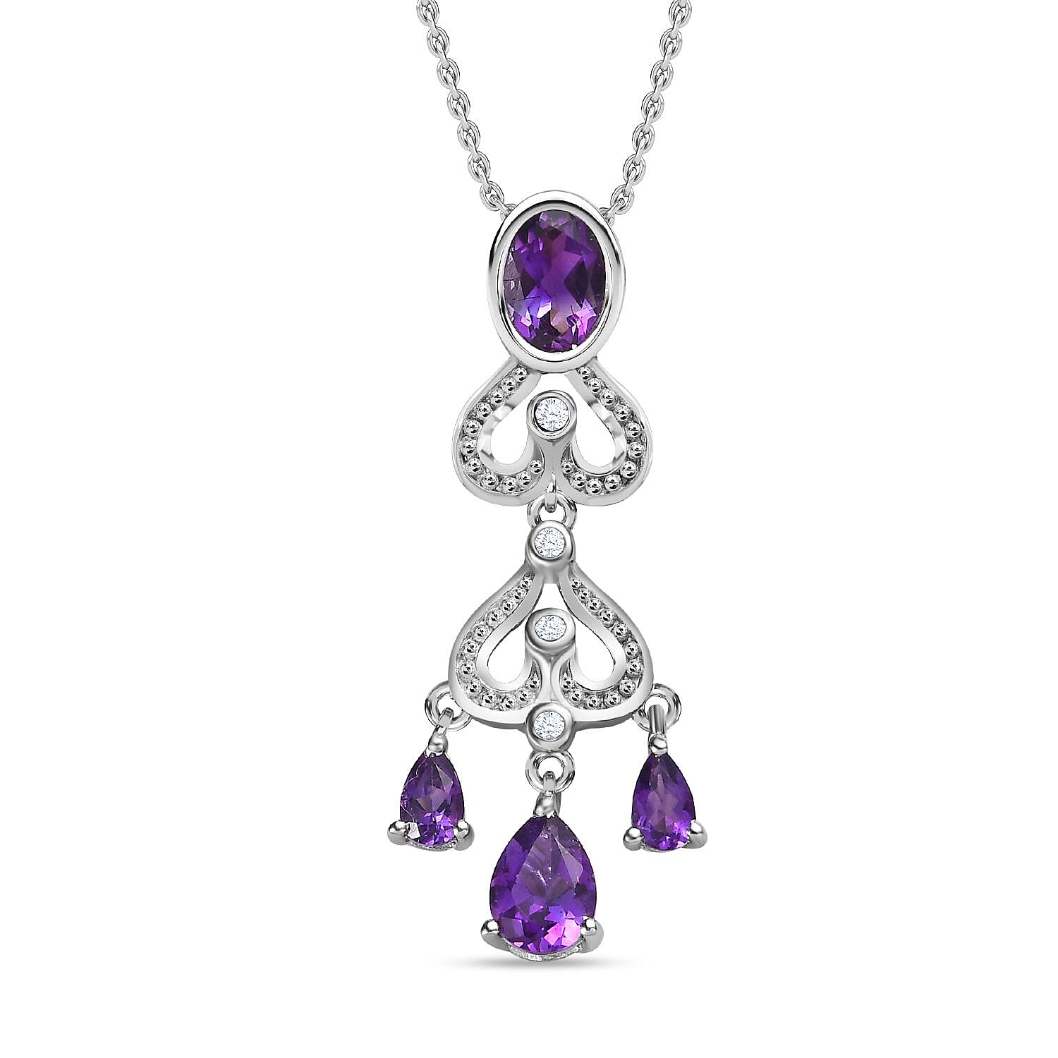 Moroccan Amethyst and Natural Zircon Pendant with Chain (Size 20) in Platinum Overlay Sterling Silver 2.04 Ct, Silver Wt. 5.79 Gms