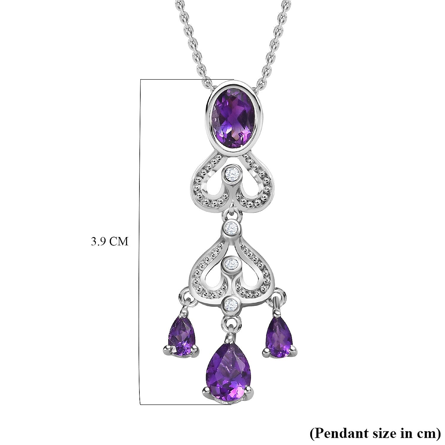Moroccan Amethyst and Natural Zircon Pendant with Chain (Size 20) in Platinum Overlay Sterling Silver 2.04 Ct, Silver Wt. 5.79 Gms