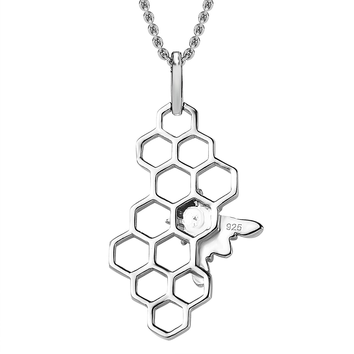 Bee with Honey Comb Platinum & Yellow Gold Overlay Sterling Silver Pendant with Chain (Size 20)
