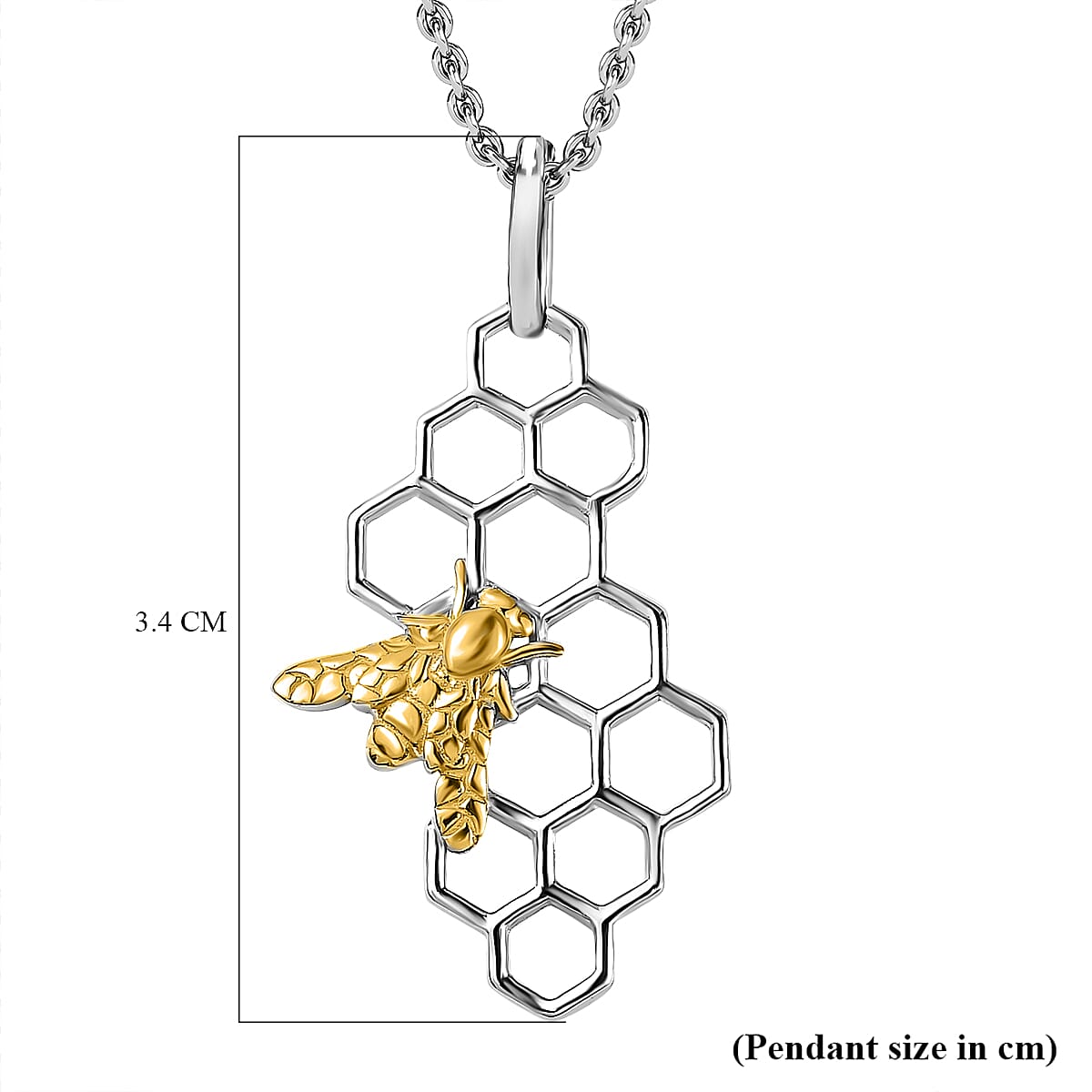 Bee with Honey Comb Platinum & Yellow Gold Overlay Sterling Silver Pendant with Chain (Size 20)