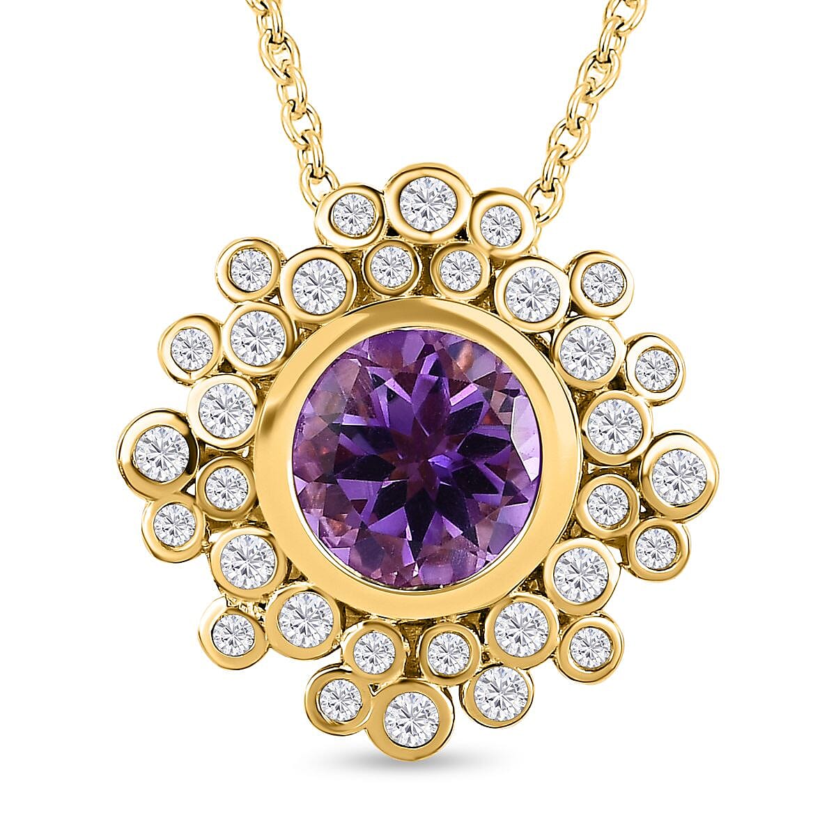 Moroccan Amethyst and Natural Zircon Pendant with Chain (Size 20) in 18K Yellow Gold Vermeil Plated Sterling Silver 2.60 Ct