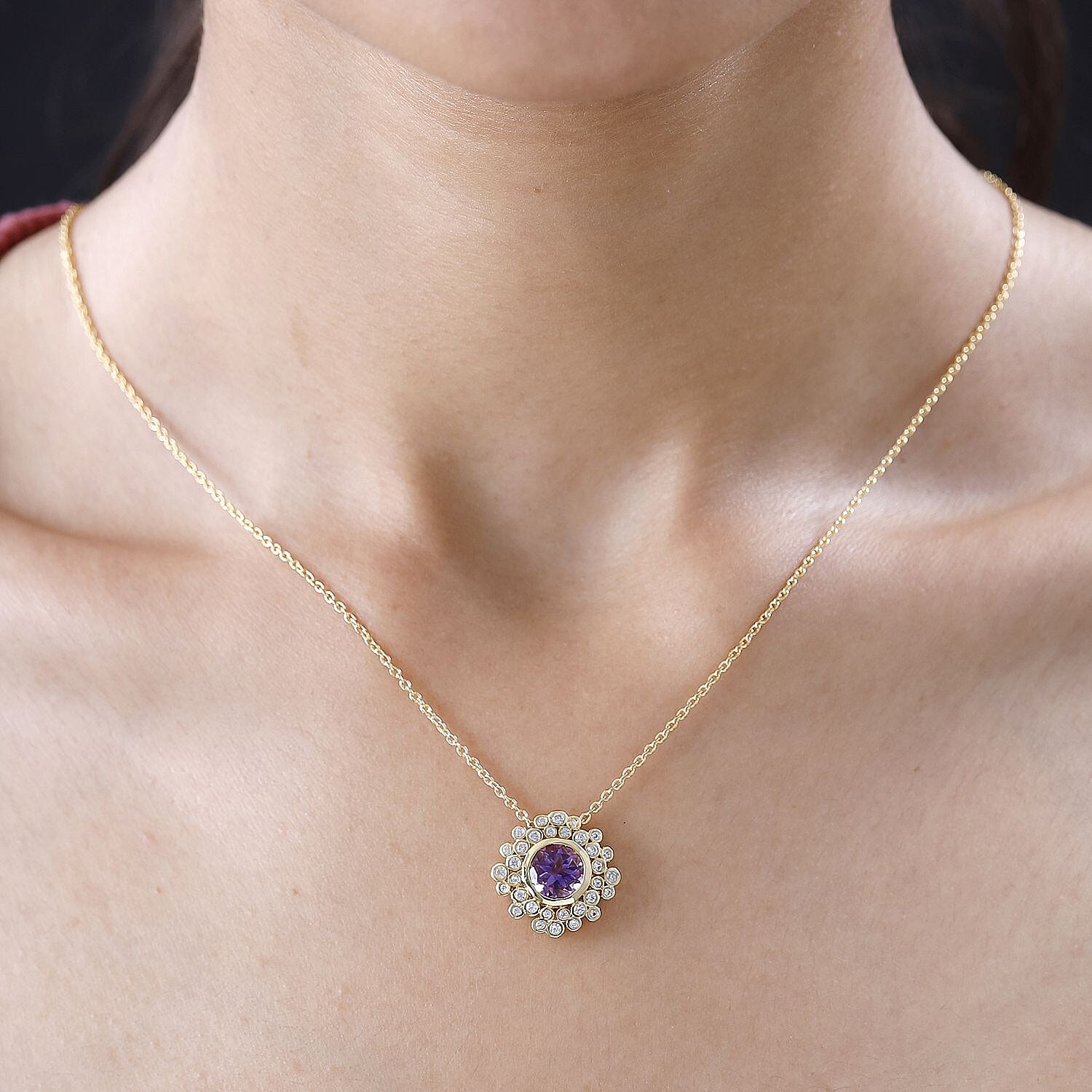 Moroccan Amethyst and Natural Zircon Pendant with Chain (Size 20) in 18K Yellow Gold Vermeil Plated Sterling Silver 2.60 Ct