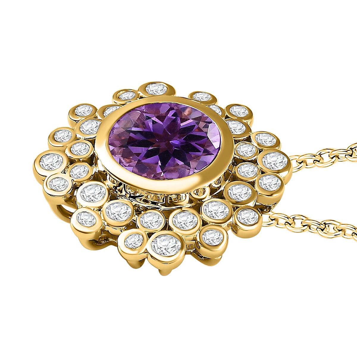 Moroccan Amethyst and Natural Zircon Pendant with Chain (Size 20) in 18K Yellow Gold Vermeil Plated Sterling Silver 2.60 Ct