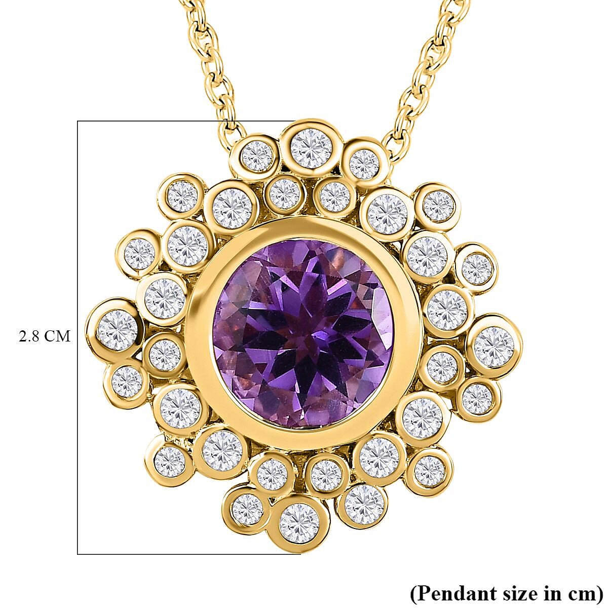 Moroccan Amethyst and Natural Zircon Pendant with Chain (Size 20) in 18K Yellow Gold Vermeil Plated Sterling Silver 2.60 Ct