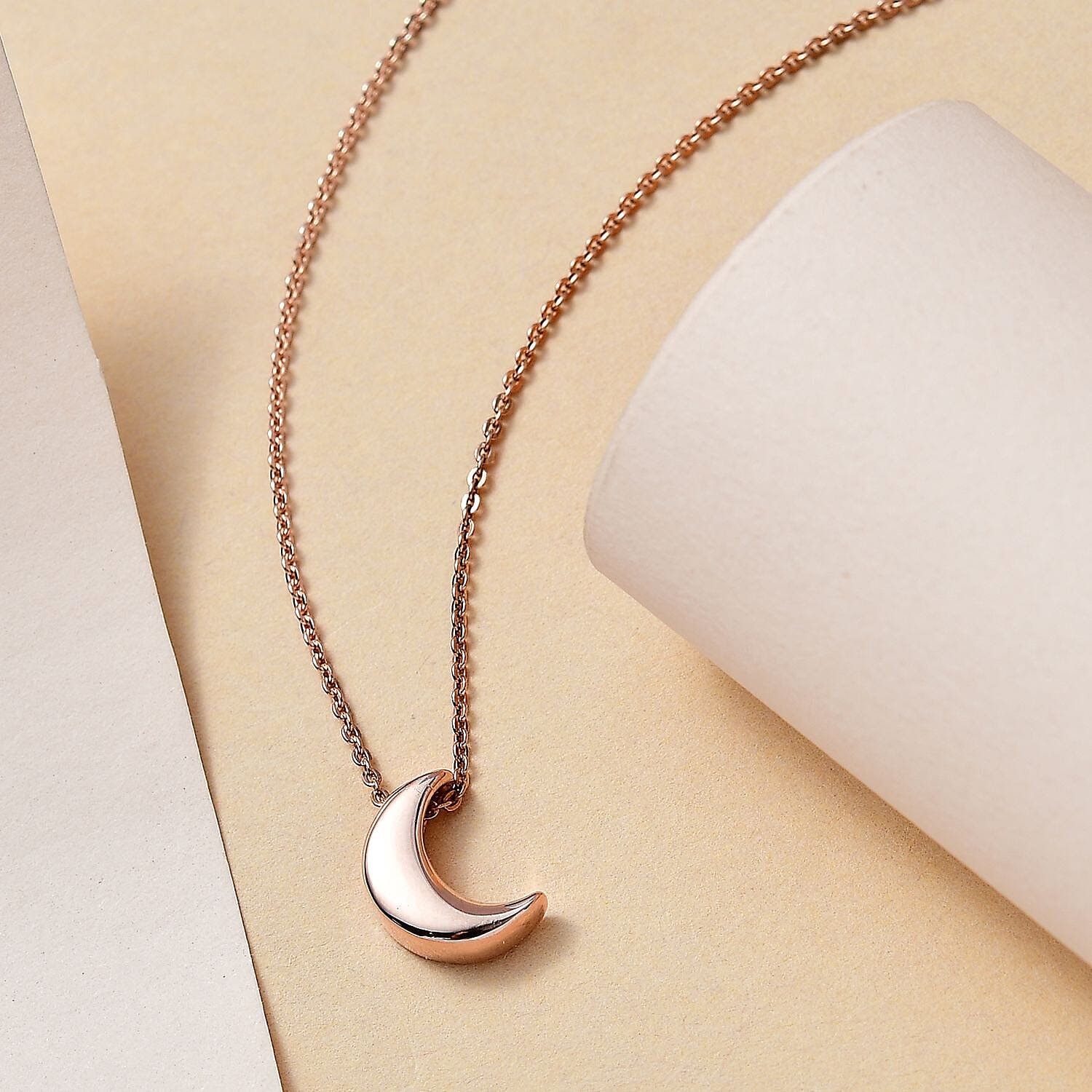 Half Moon Pendant with Chain (Size 20) in 18K Vermeil Rose Gold Plated Sterling Silver