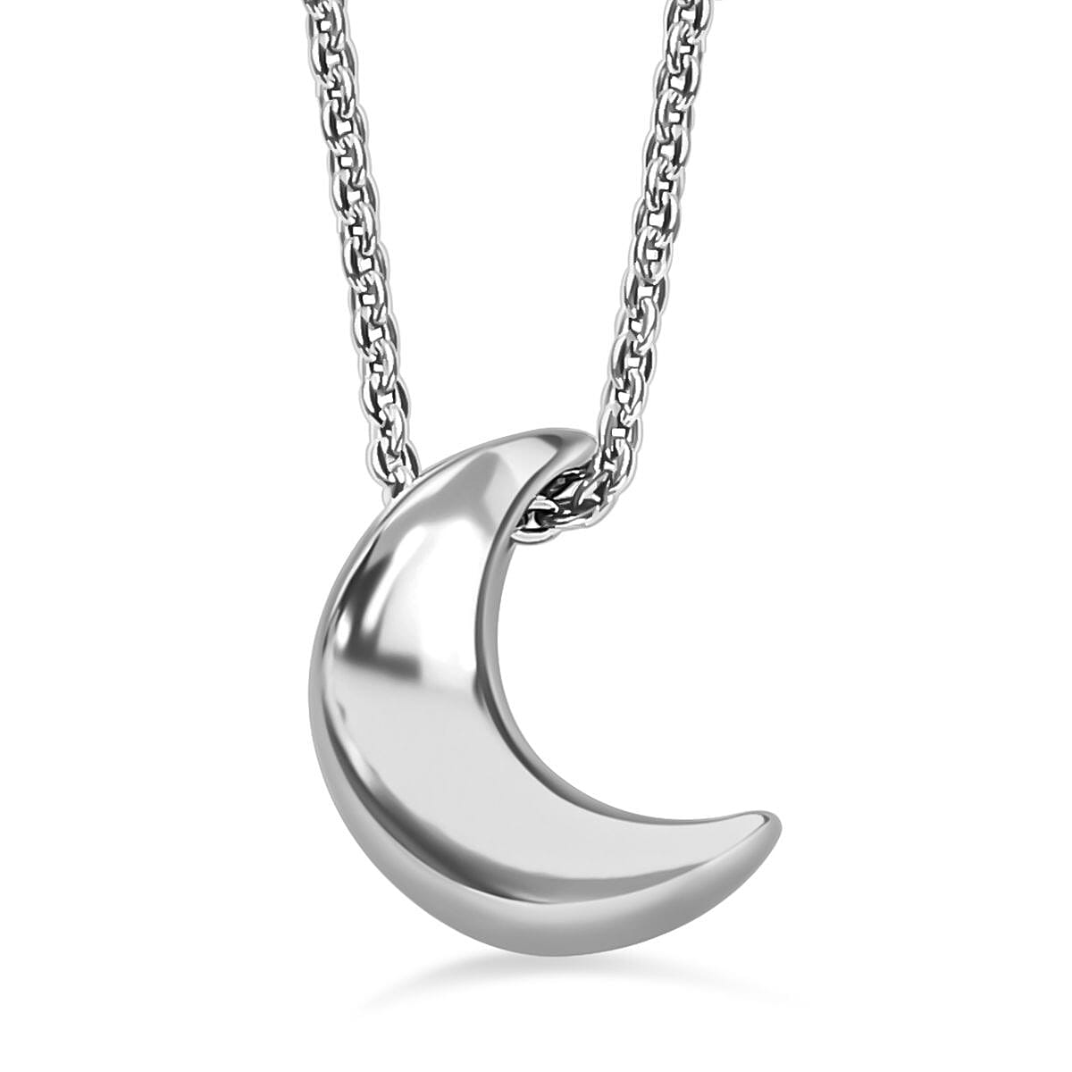 Half Moon Pendant with Chain (Size 20) in Platinum Overlay Sterling Silver