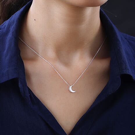 Half Moon Pendant with Chain (Size 20) in Platinum Overlay Sterling Silver