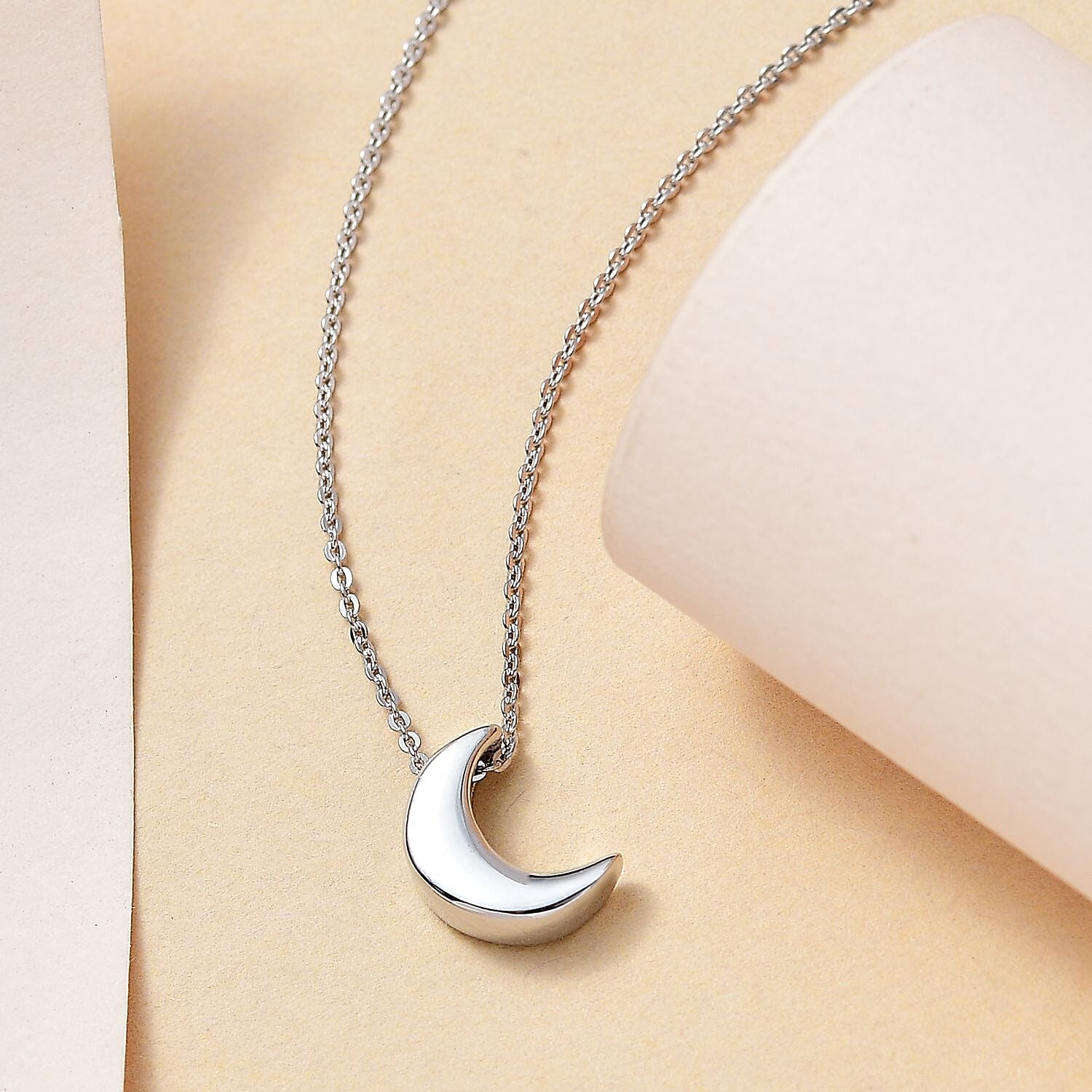Half Moon Pendant with Chain (Size 20) in Platinum Overlay Sterling Silver