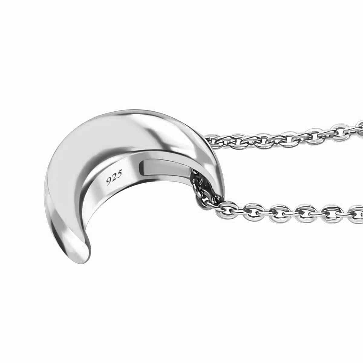 Half Moon Pendant with Chain (Size 20) in Platinum Overlay Sterling Silver