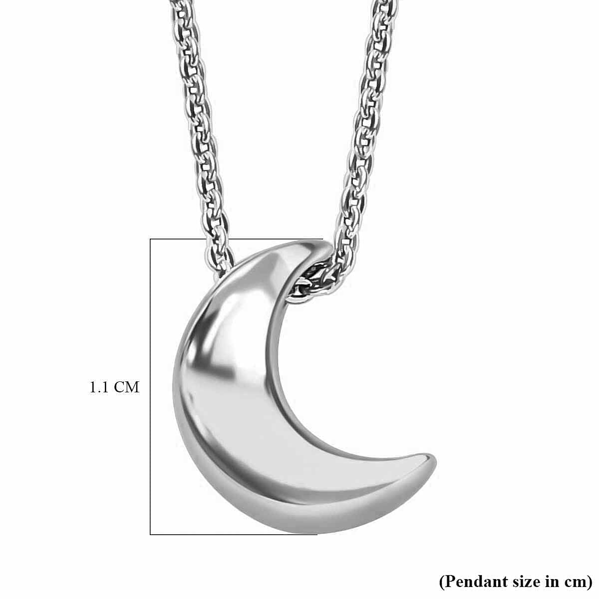 Half Moon Pendant with Chain (Size 20) in Platinum Overlay Sterling Silver