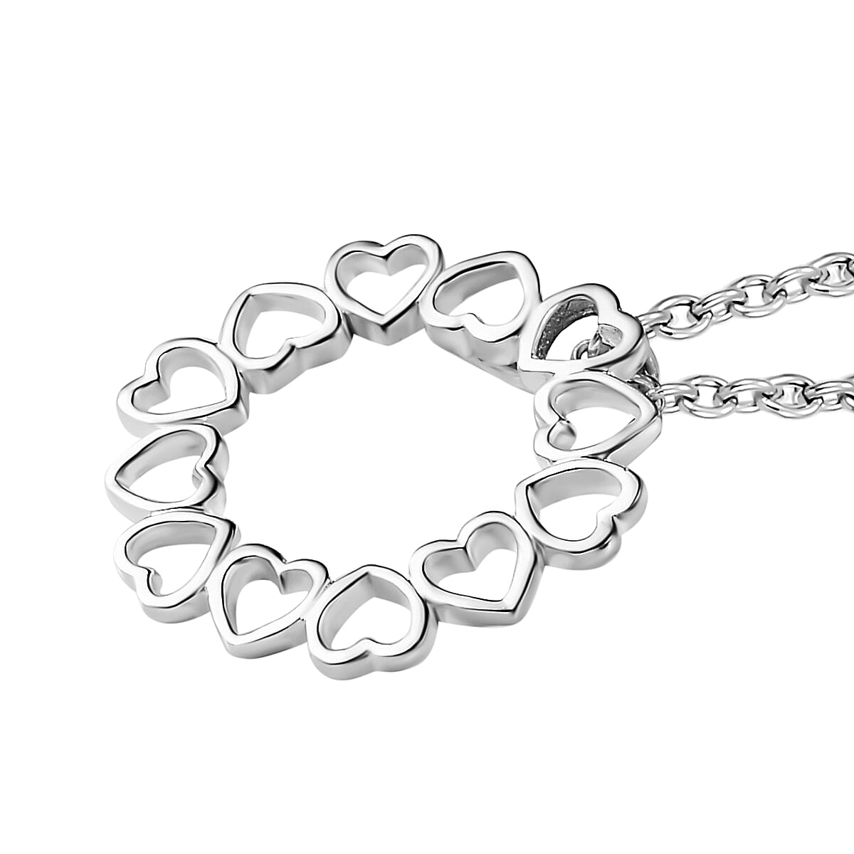 2 Piece Set - Sterling Silver Heart Ring and Pendant with Stainless Steel Chain (Size 20)