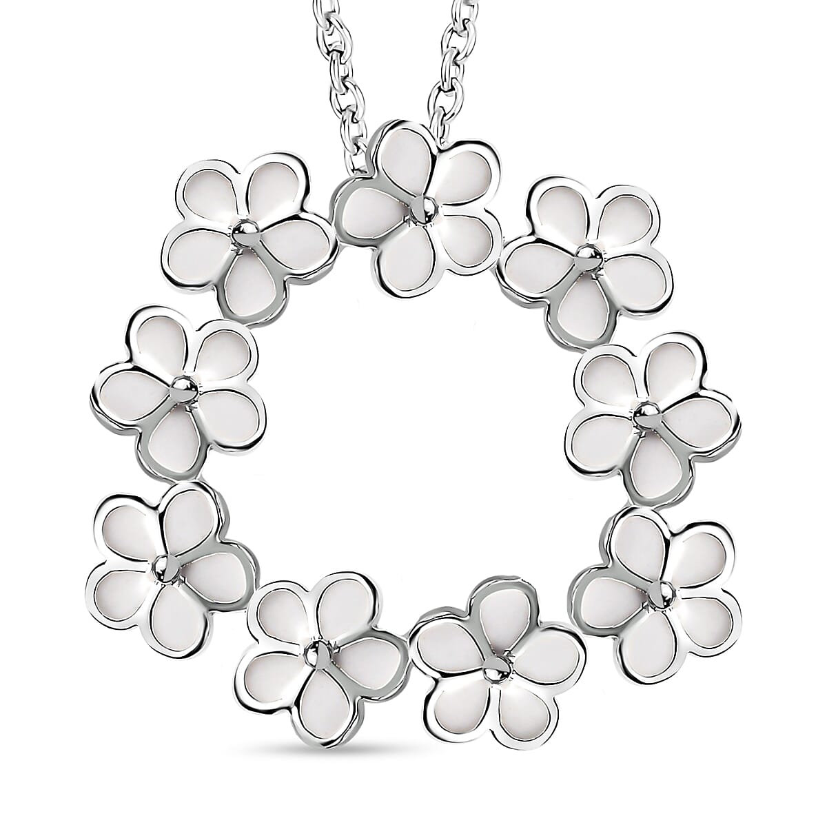 Sterling Silver Floral Pendant with Stainless Steel Chain (Size 20)