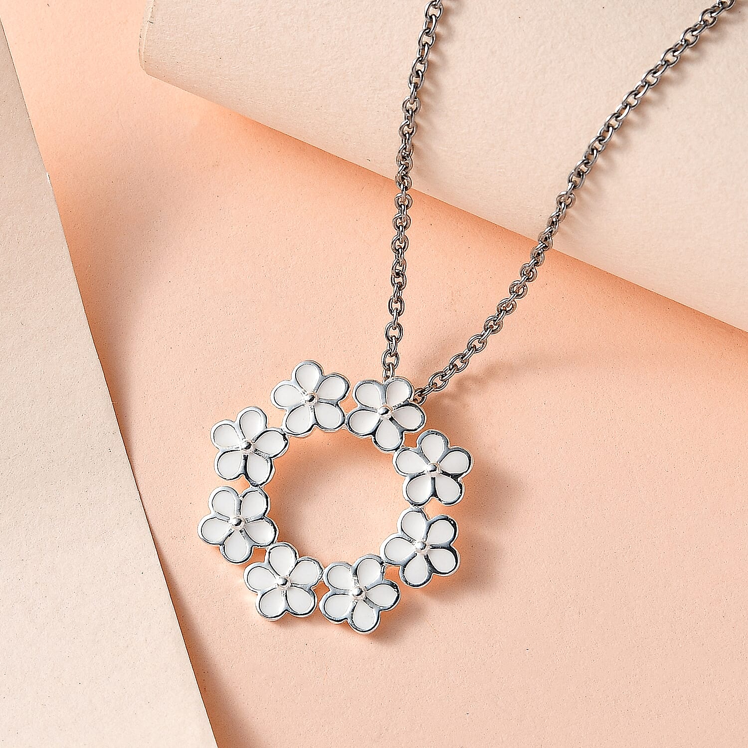 Sterling Silver Floral Pendant with Stainless Steel Chain (Size 20)