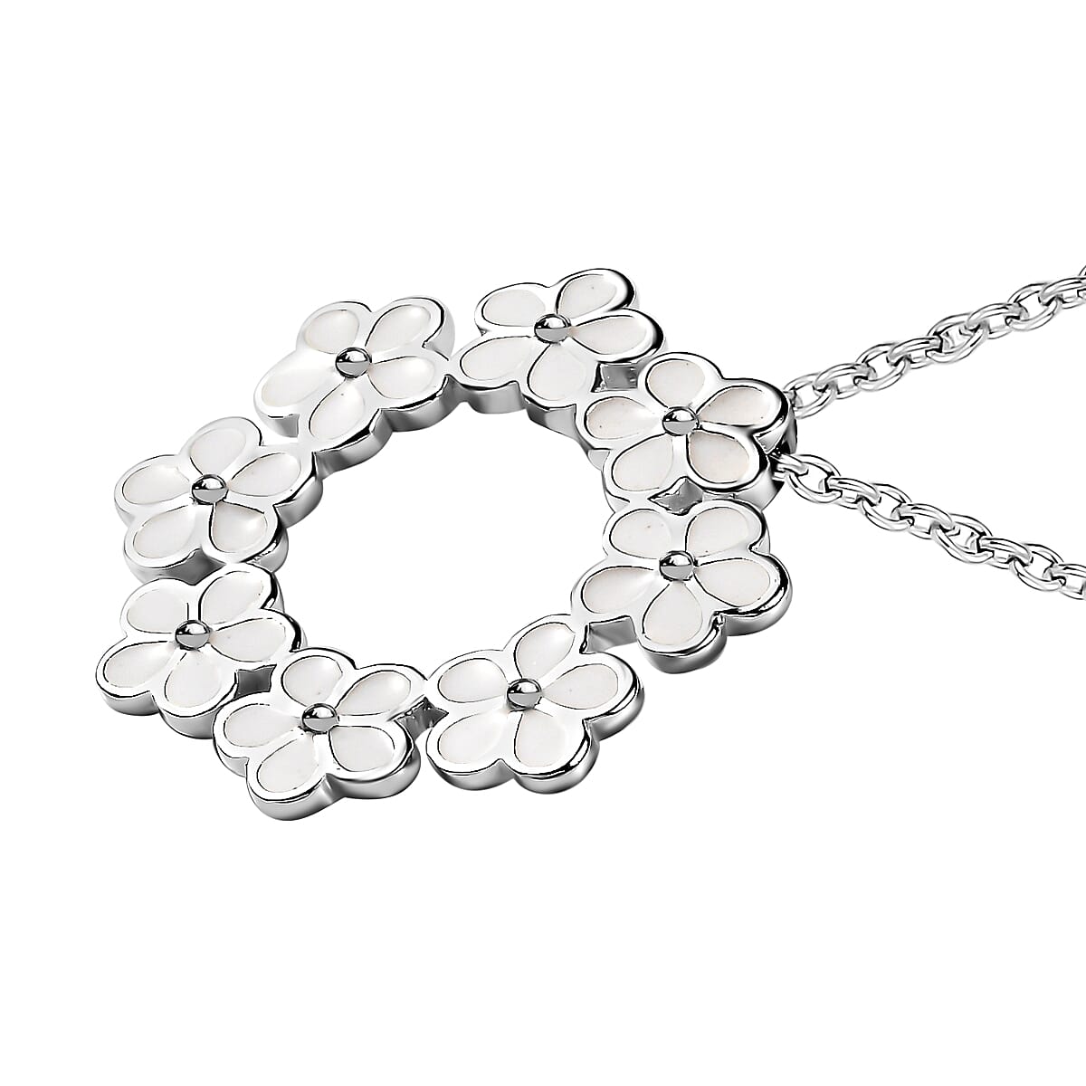 Sterling Silver Floral Pendant with Stainless Steel Chain (Size 20)