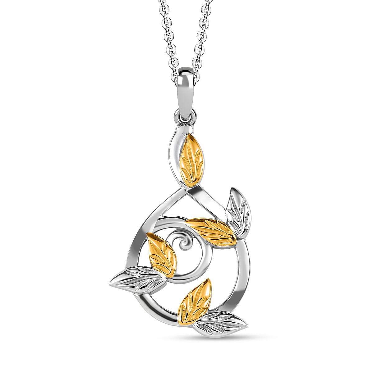 18K Vermeil Yellow Gold & Platinum Plated Sterling Silver Pendant with Chain (Size 20), Silver Wt. 6.4 Gms