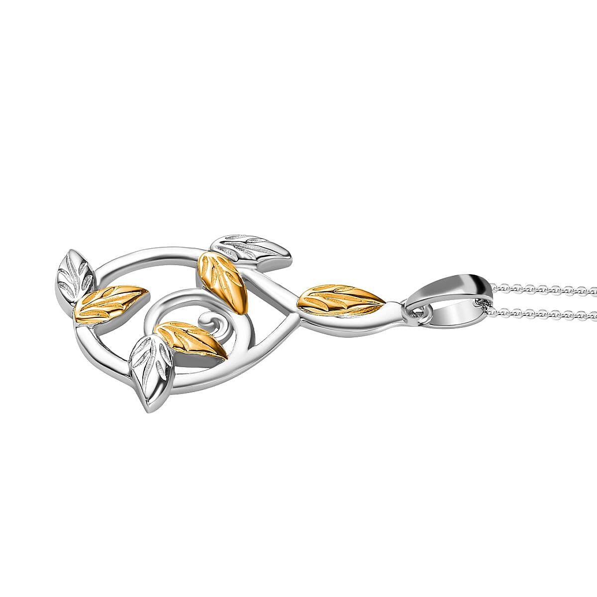 18K Vermeil Yellow Gold & Platinum Plated Sterling Silver Pendant with Chain (Size 20), Silver Wt. 6.4 Gms