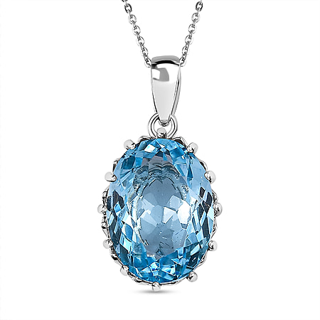 Skyblue Topaz Pendant with Chain (Size-20) in Platinum Overlay Sterling Silver 9.36 Ct.