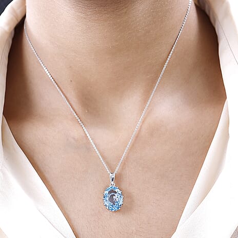 Skyblue Topaz Pendant with Chain (Size - 20) in Platinum Overlay Sterling Silver 10.62 Ct.