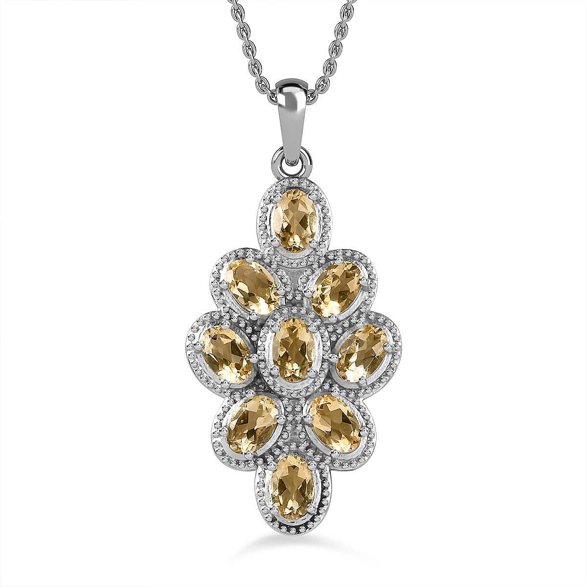 Citrine Cluster Pendant with Stainless Steel Magnetic Lock Chain (Size 20)