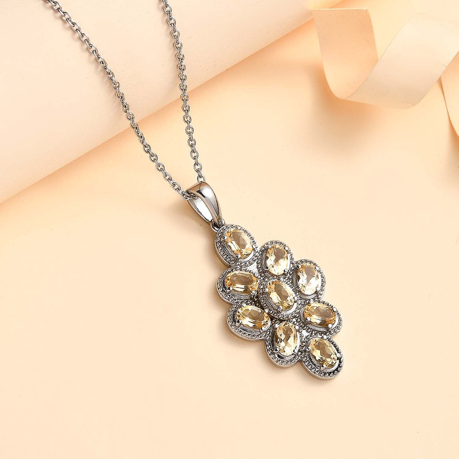 Citrine Cluster Pendant with Stainless Steel Magnetic Lock Chain (Size 20)