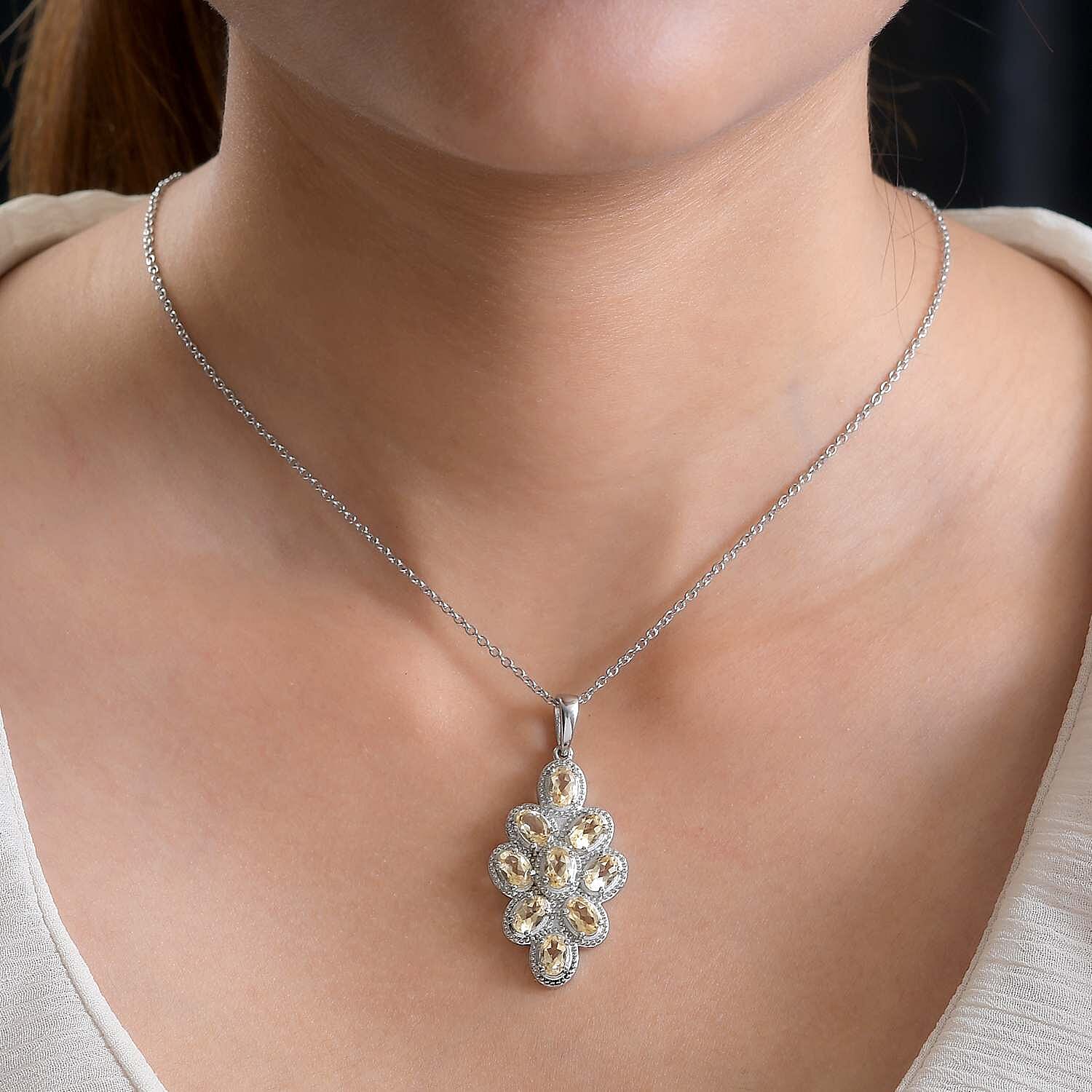 Citrine Cluster Pendant with Stainless Steel Magnetic Lock Chain (Size 20)