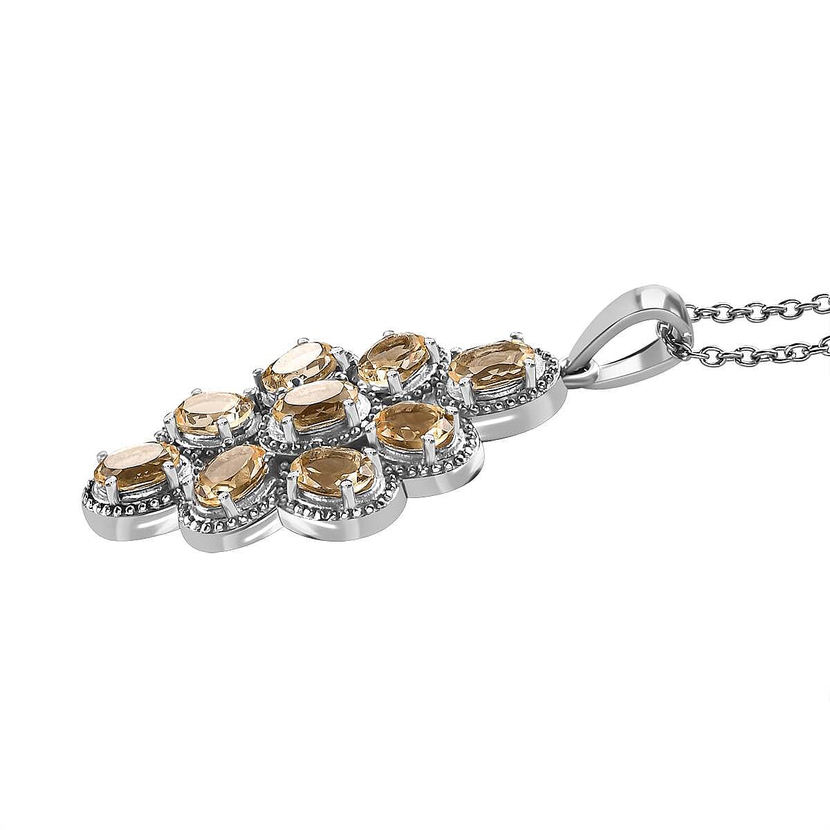 Citrine Cluster Pendant with Stainless Steel Magnetic Lock Chain (Size 20)