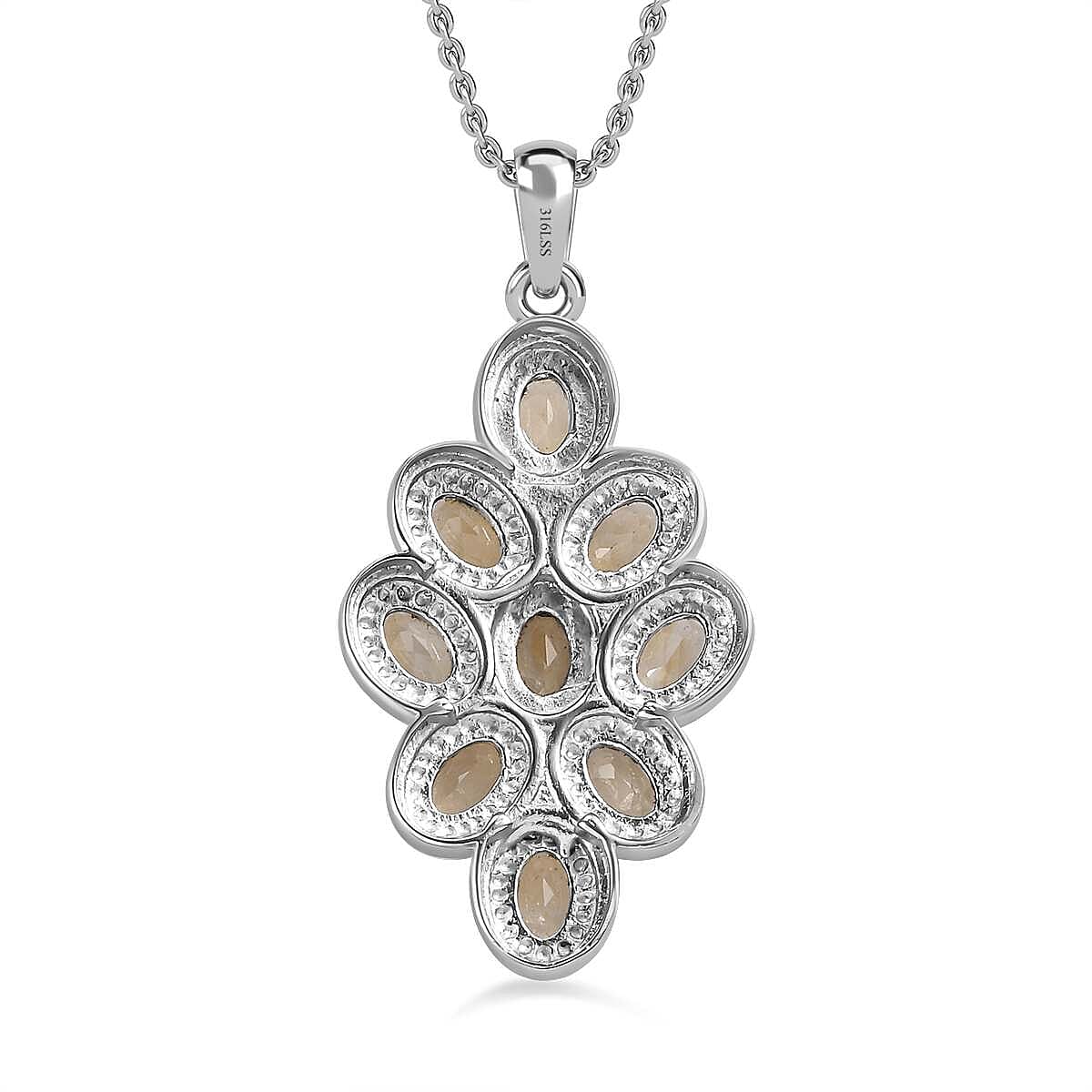 Citrine Cluster Pendant with Stainless Steel Magnetic Lock Chain (Size 20)