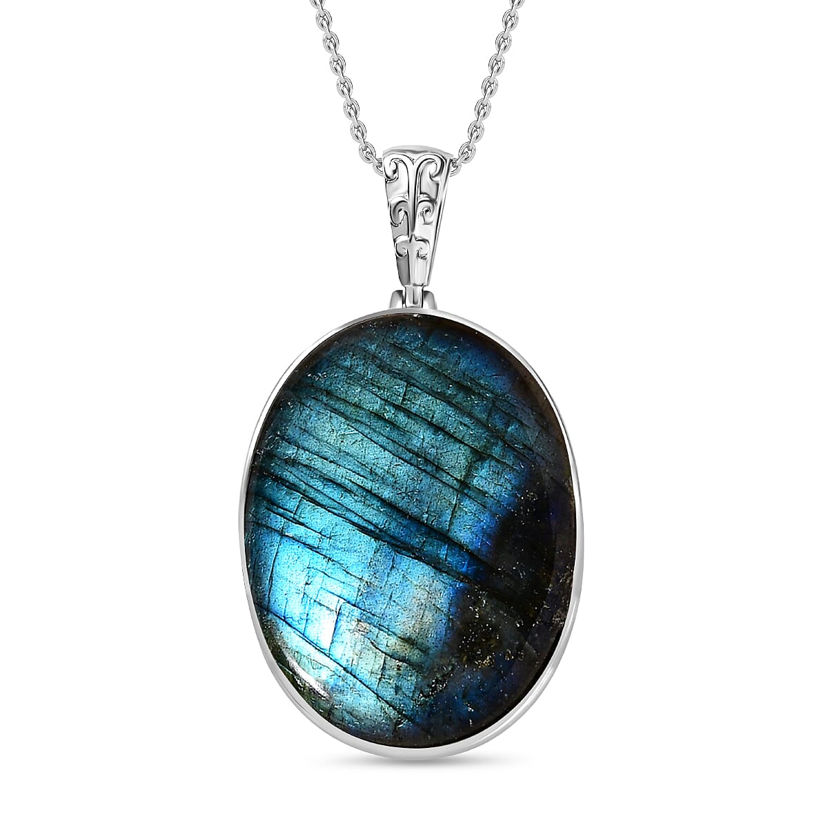 One Time Deal- Labradorite Pendant  in Platinum Overlay Sterling Silver 69.60 Ct, Silver Wt. 12.00 GM