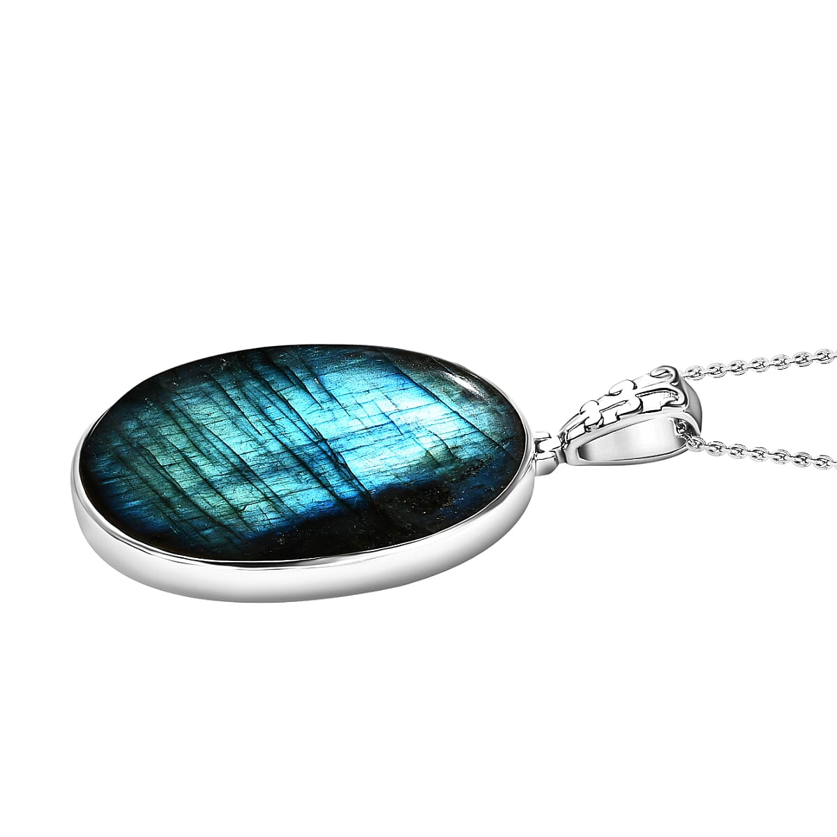 One Time Deal- Labradorite Pendant  in Platinum Overlay Sterling Silver 69.60 Ct, Silver Wt. 12.00 GM