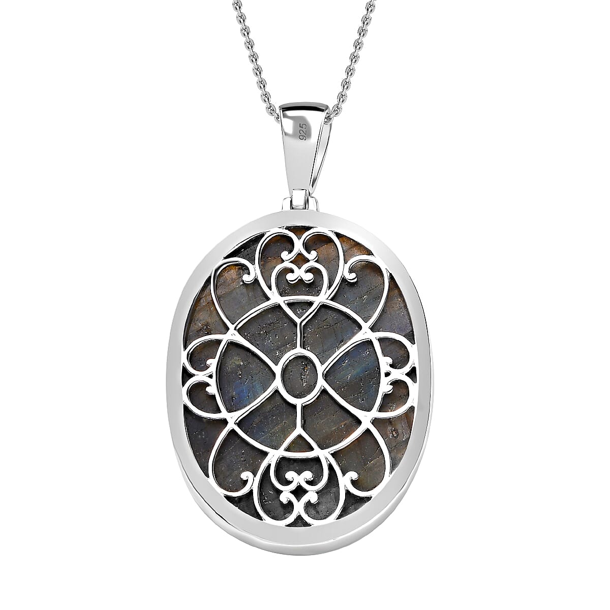One Time Deal- Labradorite Pendant  in Platinum Overlay Sterling Silver 69.60 Ct, Silver Wt. 12.00 GM
