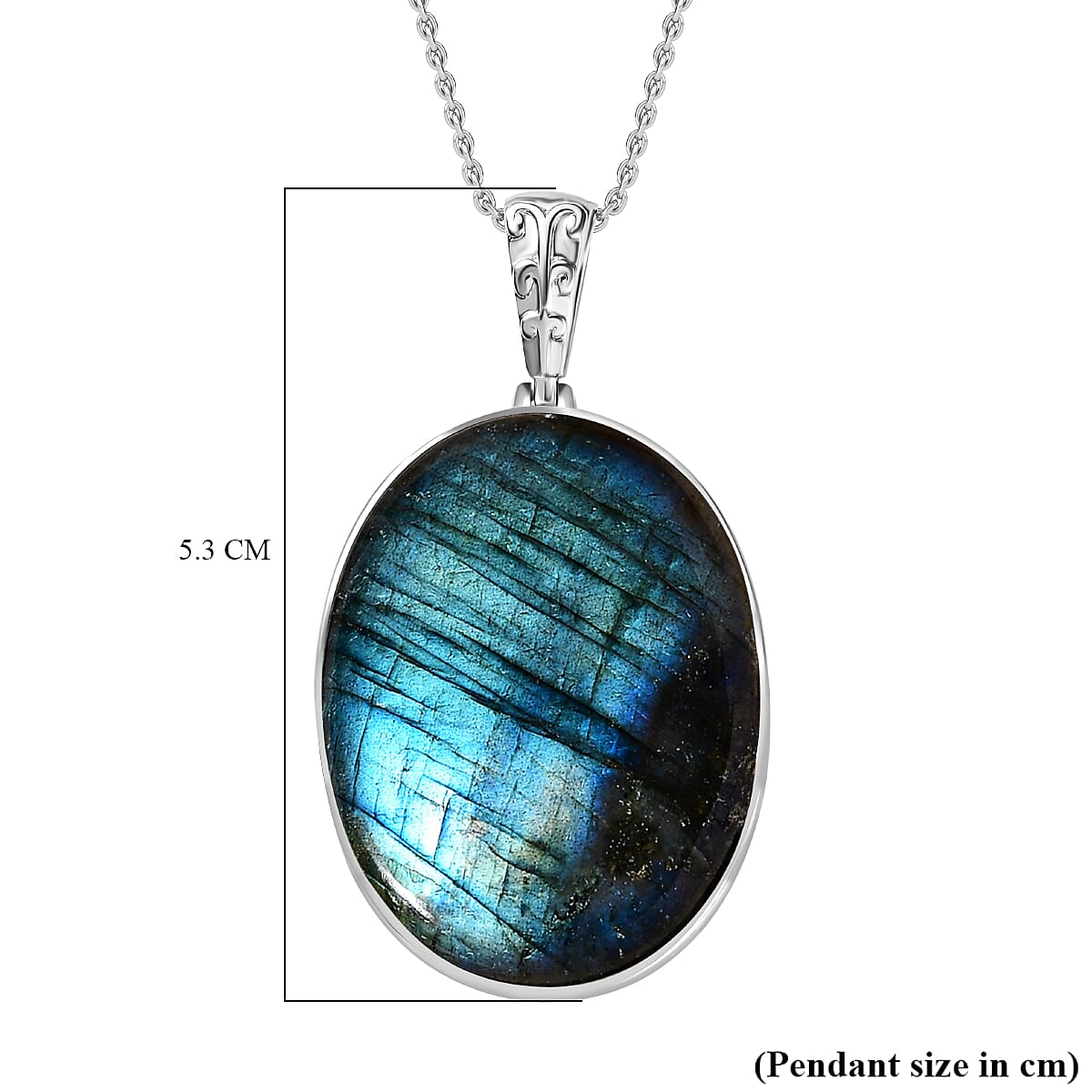 One Time Deal- Labradorite Pendant  in Platinum Overlay Sterling Silver 69.60 Ct, Silver Wt. 12.00 GM