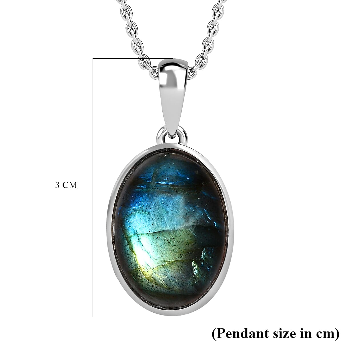 Labradorite Platinum Overlay Sterling Silver Pendant with Stainless Steel Chain (Size 20) 15.00 Ct. Labradorite Platinum Overlay Sterling Silver Pendant with Stainless Steel Chain (Size 20) 15.00 Ct.