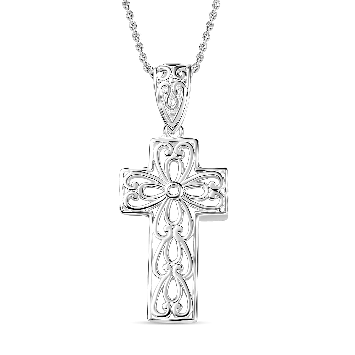 Sterling Silver Cross Pendant with Chain (Size-20)