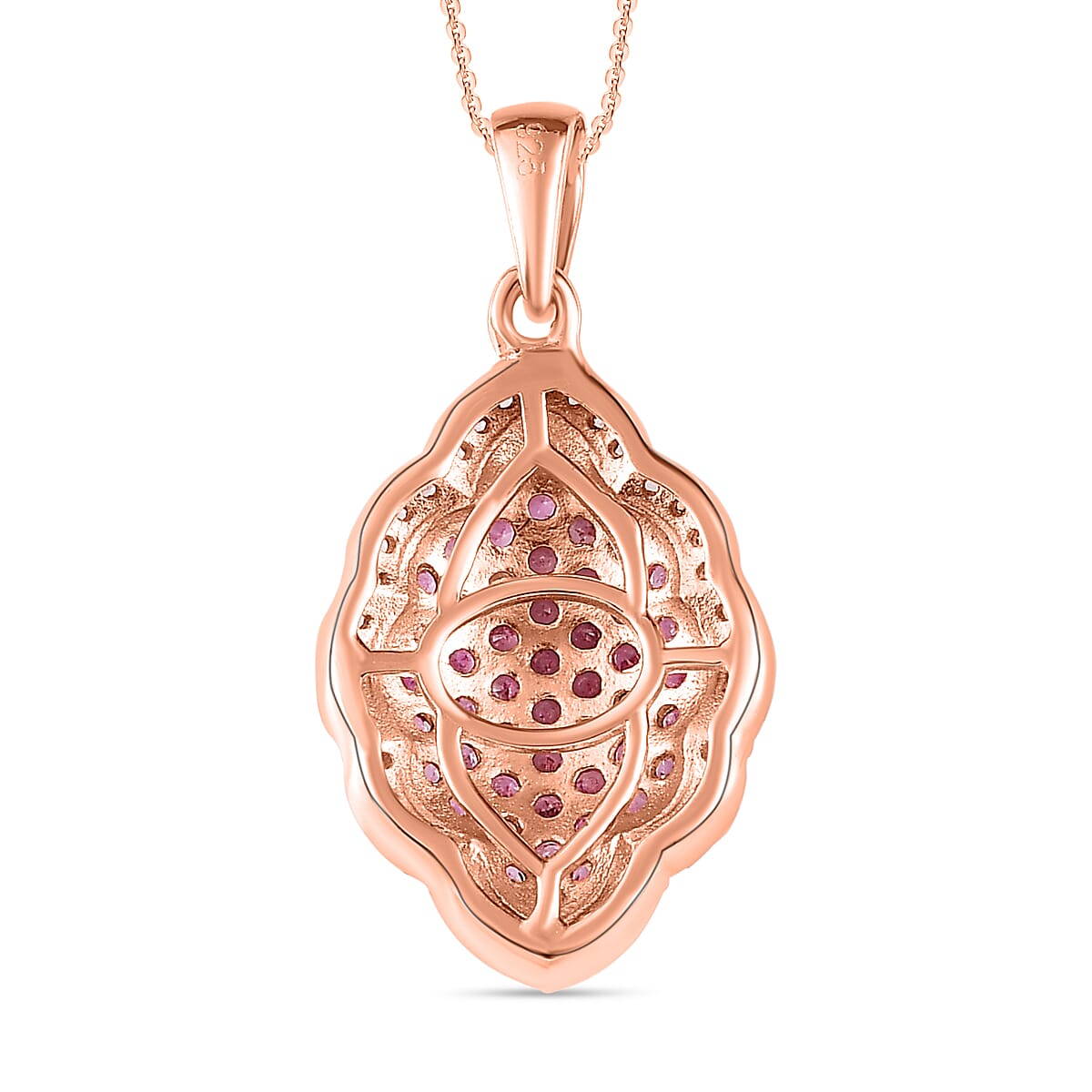 Pink Sapphire & Natural Zircon Pendant with Chain (Size-20) in 18K Rose Gold Vermeil Plated Sterling Silver 1.37 Ct.