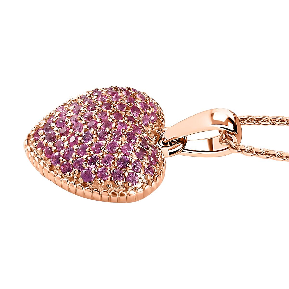 Pink Sapphire Heart Pendant with Chain (Size 20) in 18K Rose Gold Vermeil Plated Sterling Silver 1.35 Ct.
