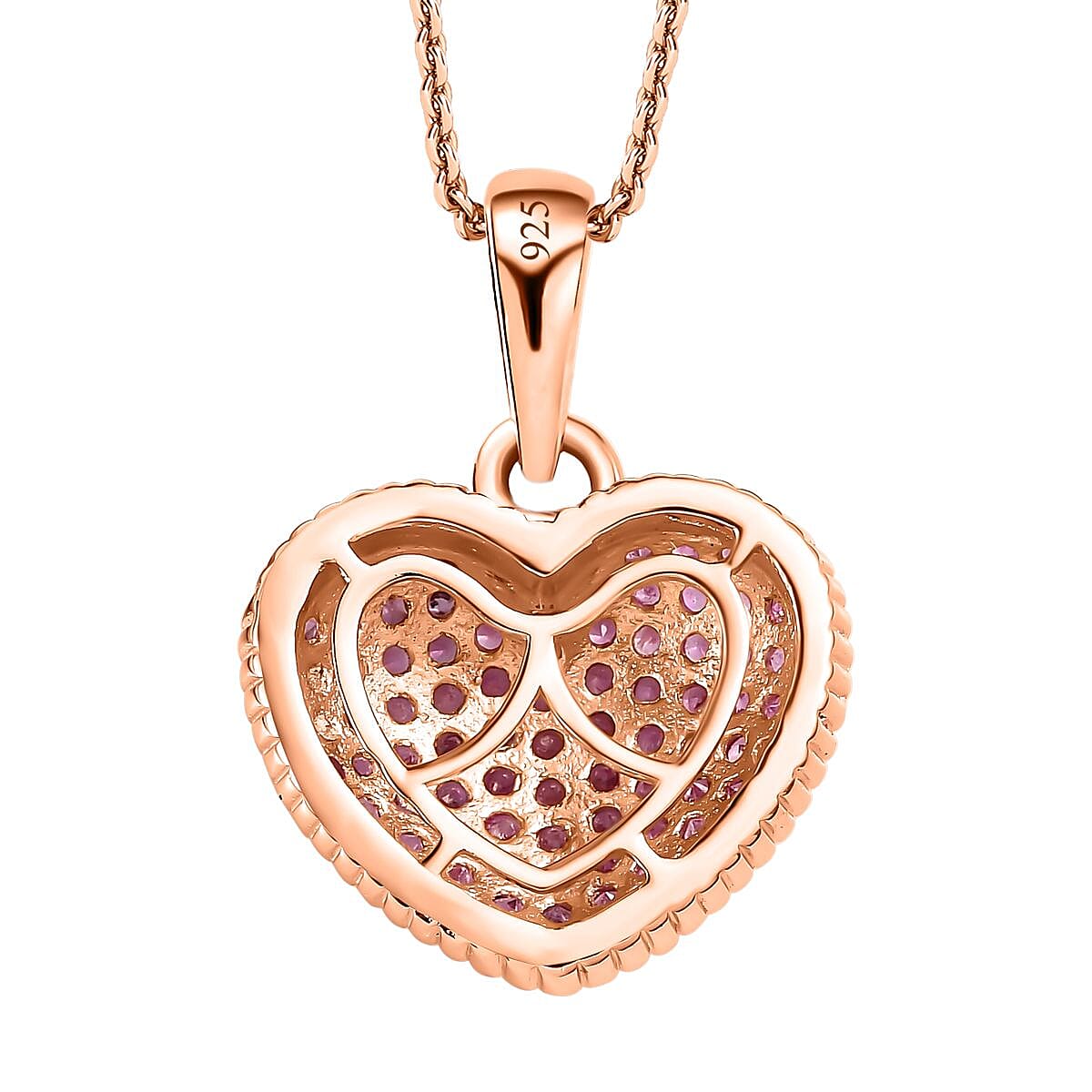 Pink Sapphire Heart Pendant with Chain (Size 20) in 18K Rose Gold Vermeil Plated Sterling Silver 1.35 Ct.