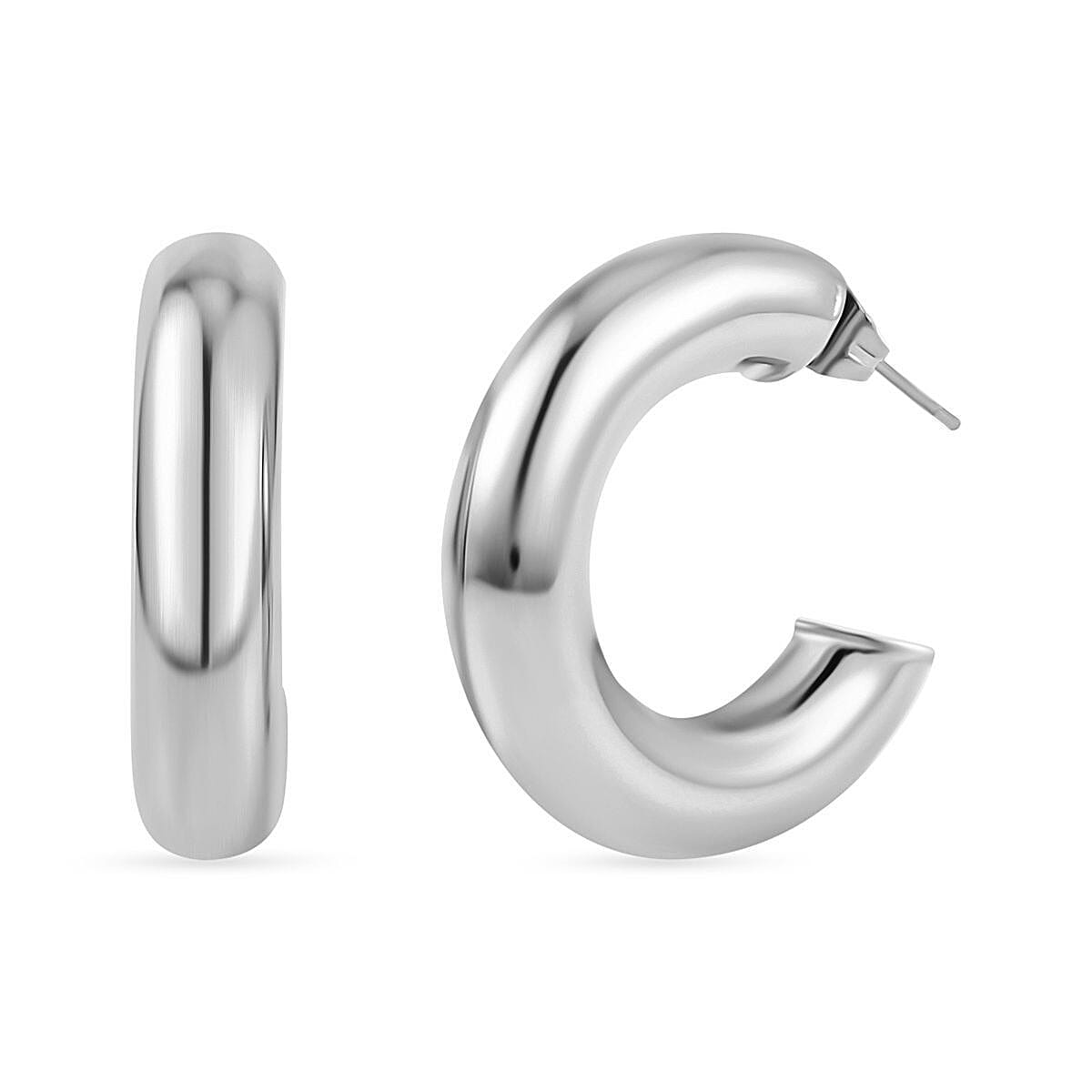 3 Piece Set - Circle Necklace (Size 20) and Openable Bangle (Size 7.5) and Hoop Earrings in Silver Tone