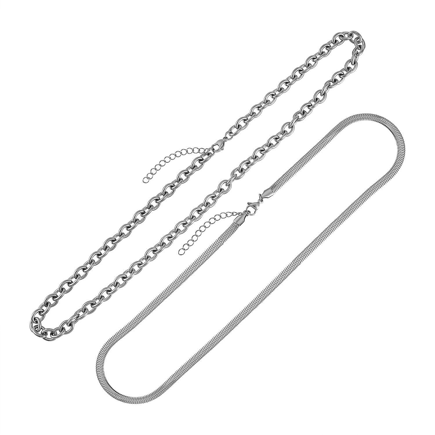 Set of 2 - Necklace Pure White Stainless Steel