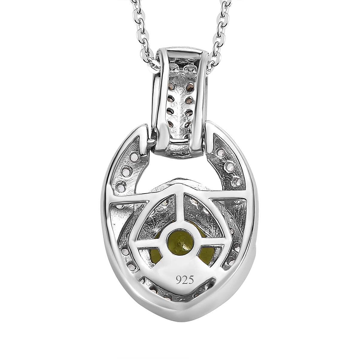 Hebei Peridot, White and Brown Zircon Pendant with Chain (Size 20) in Platinum Overlay Sterling Silver 1.42 Ct