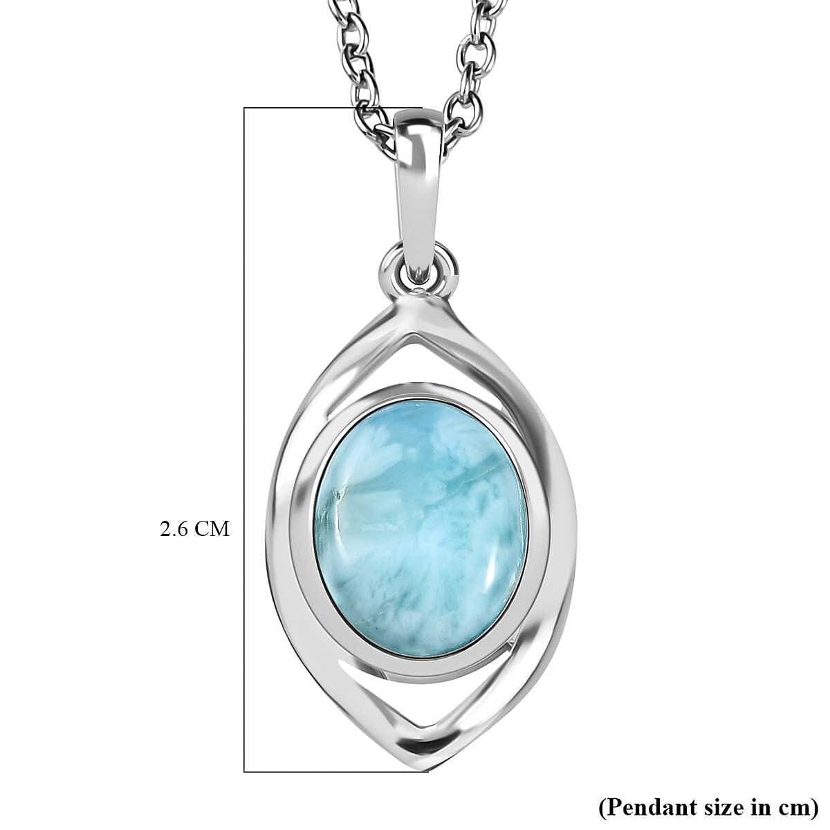 Larimar Solitaire Platinum Overlay Sterling Silver Pendant with Stainless Steel Chain (Size 20) 2.90 Ct.