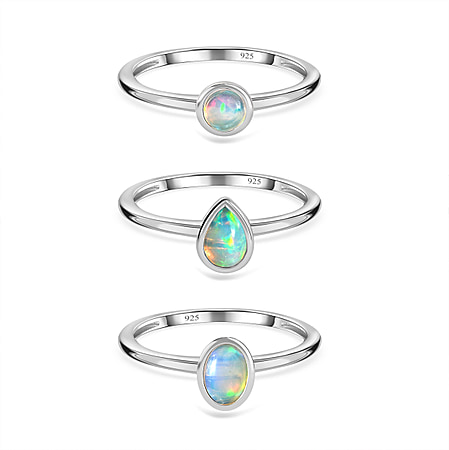 Bangkok Closeout - Set of 3 Ethiopian Welo Opal Stackable Ring Sterling Silver