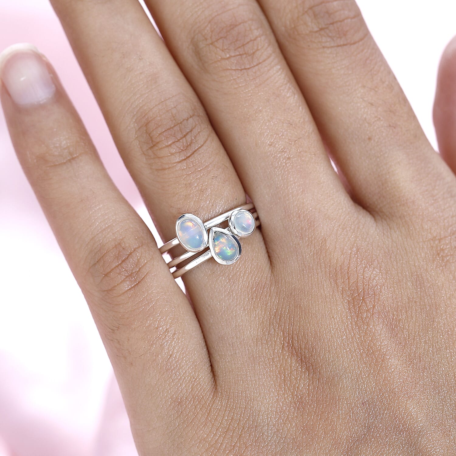 Bangkok Closeout - Set of 3 Ethiopian Welo Opal Stackable Ring Sterling Silver