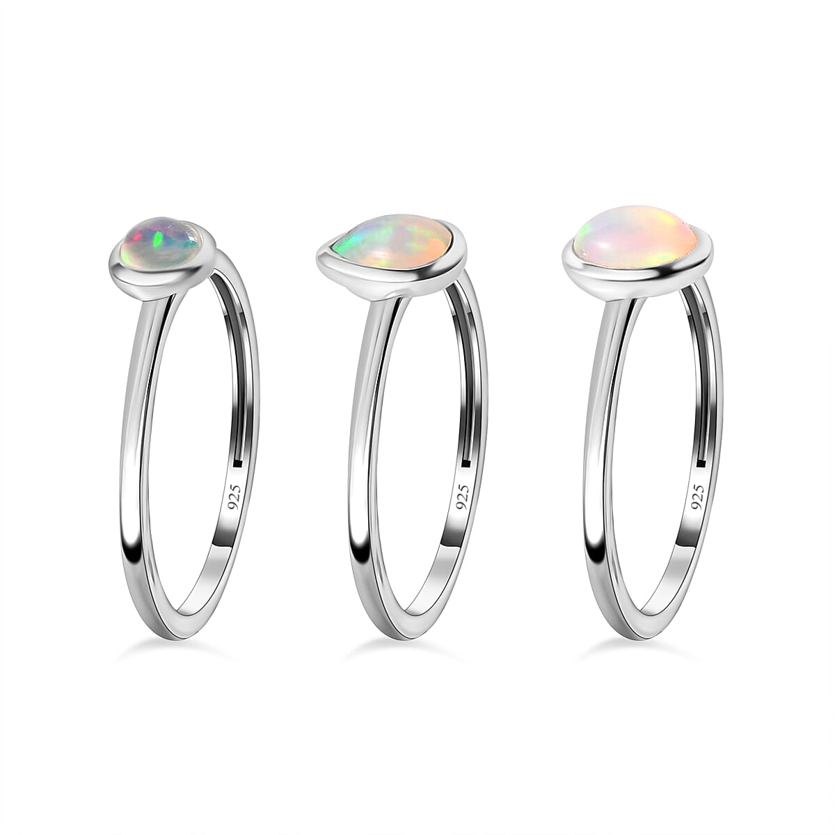 Bangkok Closeout - Set of 3 Ethiopian Welo Opal Stackable Ring Sterling Silver