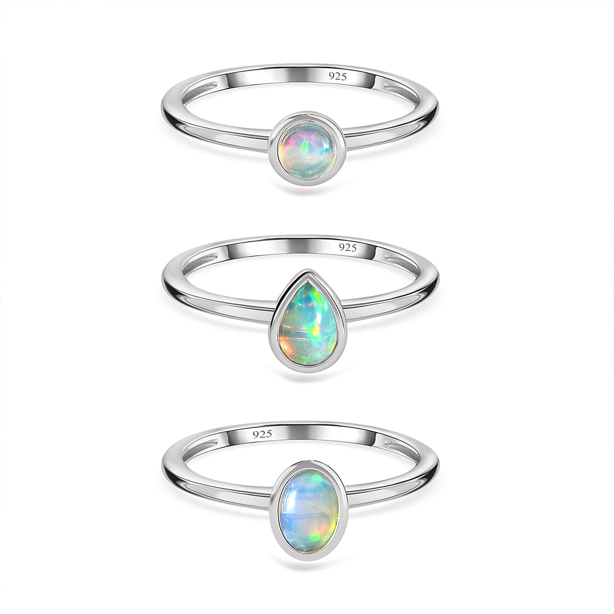 Set of 3 - Ethiopian Welo Opal Stackable Ring Sterling Silver