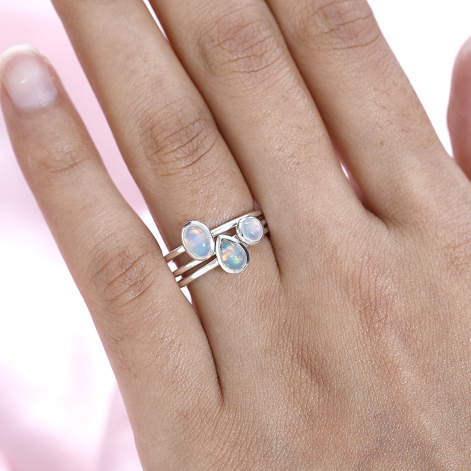 Set of 3 - Ethiopian Welo Opal Stackable Ring Sterling Silver