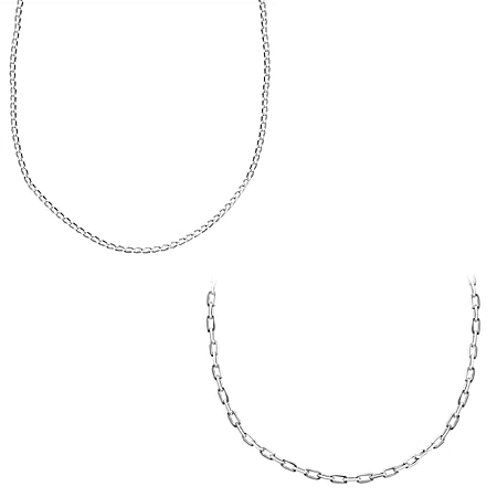 Set of 2 - Sterling Silver Diamond Cut Long Curb Link Chain (Size 18) with Spring Ring Clasp